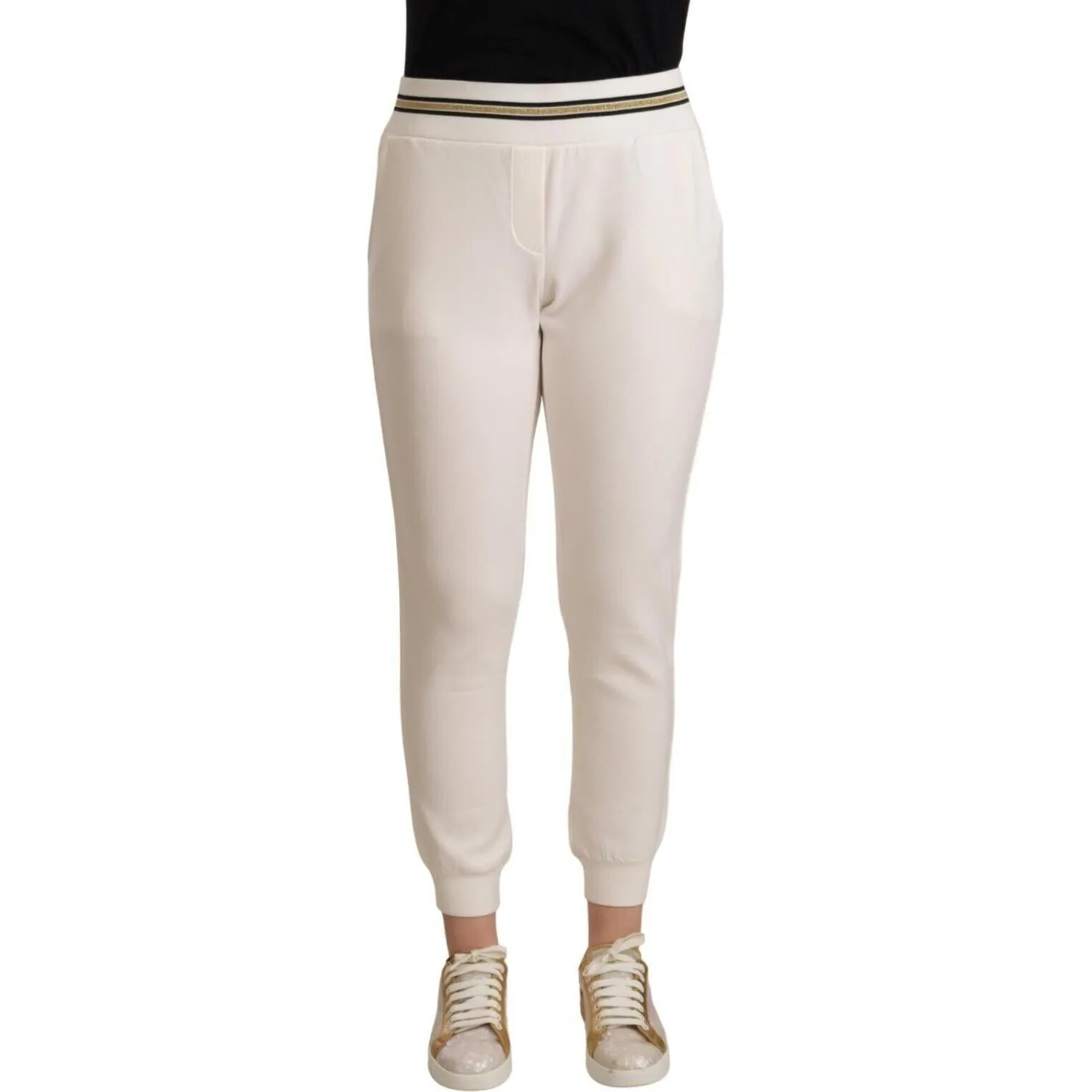 Patrizia Pepe Chic White Mid Waist Jogger Pants