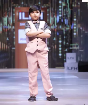 Peach Color  Waist Coat Set with Printed Shirt For Boys