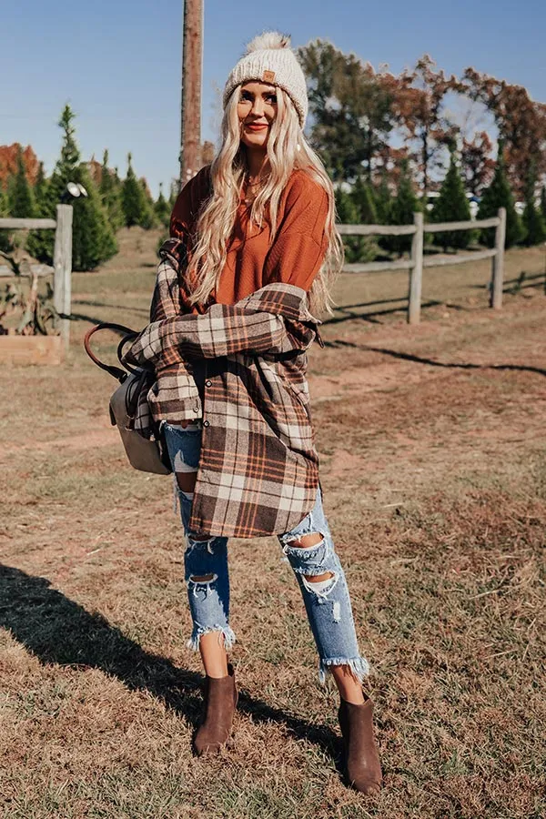 Peppermint Kisses Flannel Tunic Dress in Brown