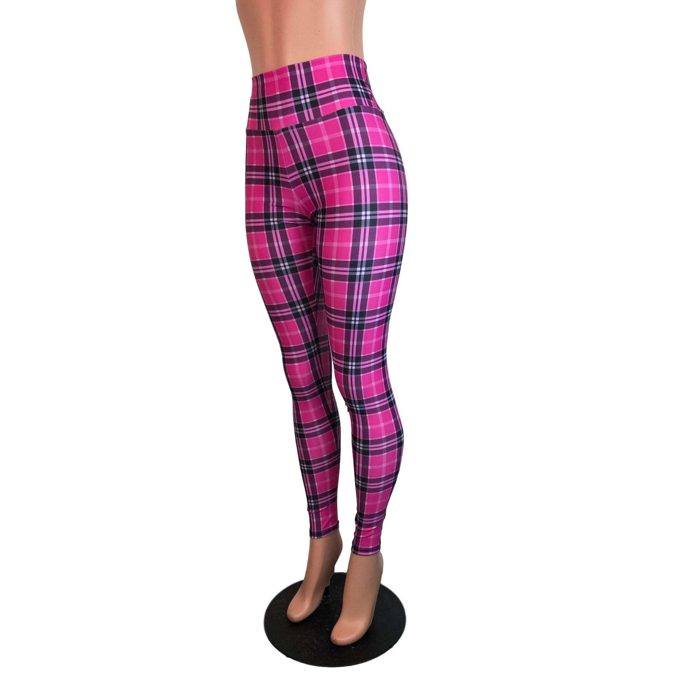 Pink Plaid High Waist Leggings Pants