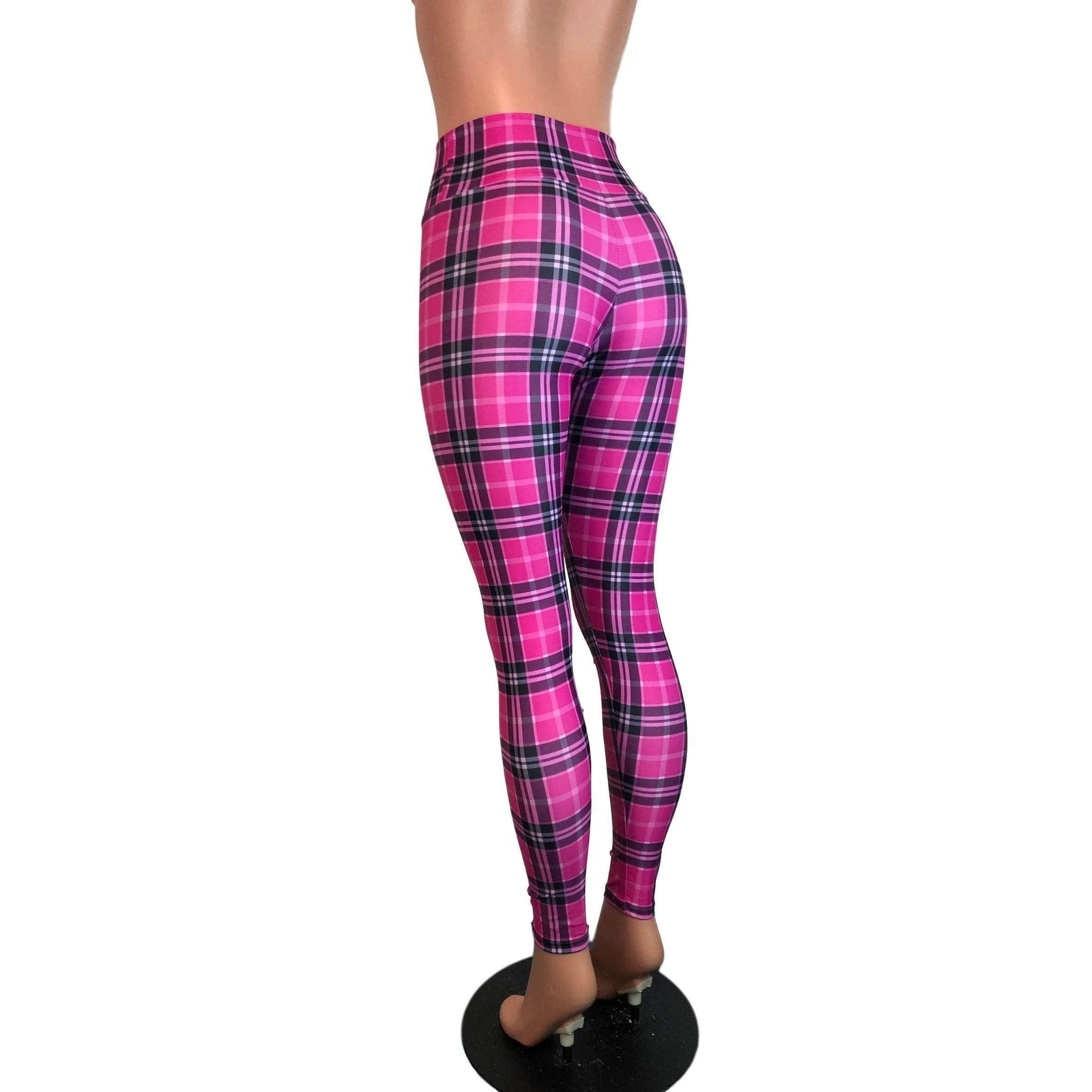 Pink Plaid High Waist Leggings Pants