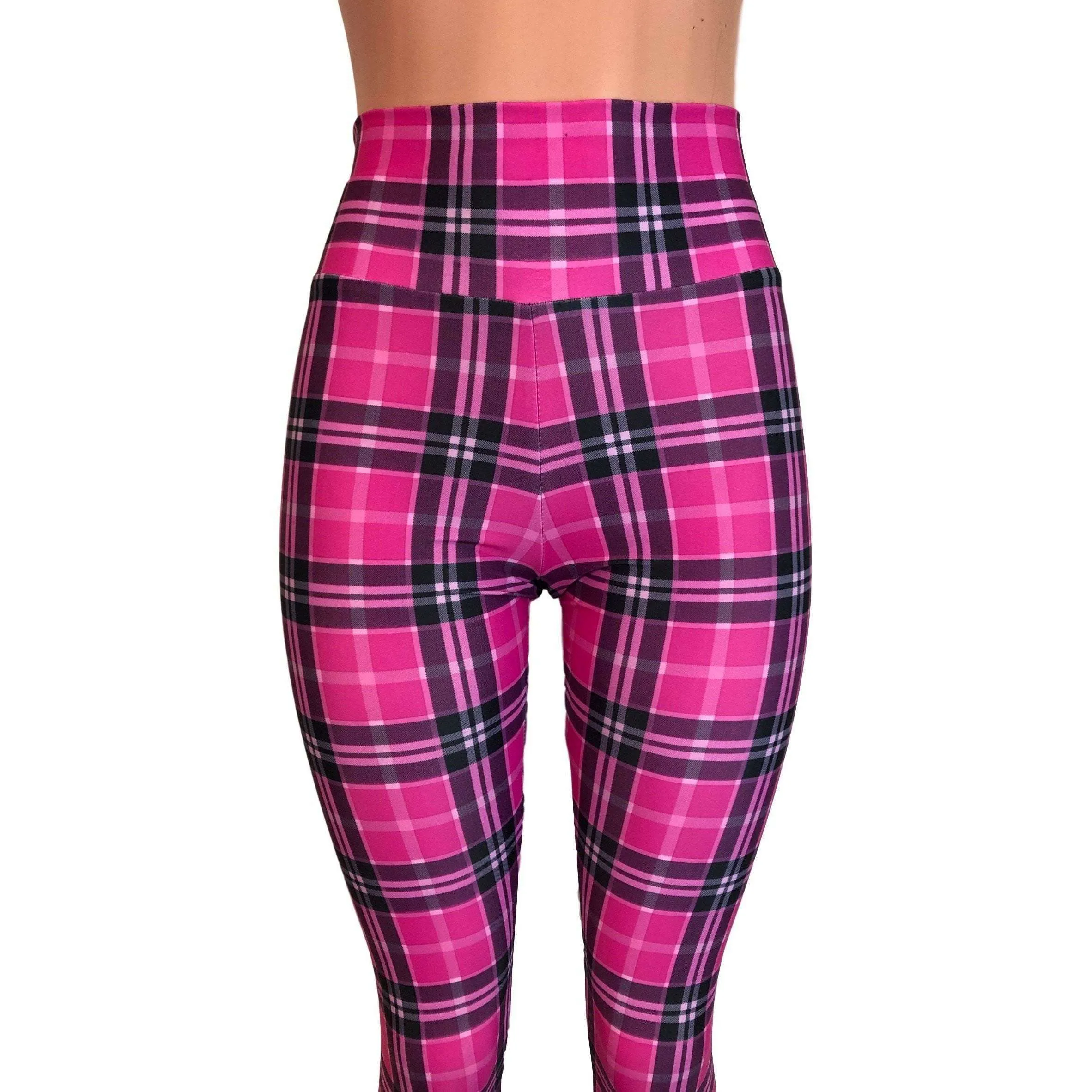 Pink Plaid High Waist Leggings Pants