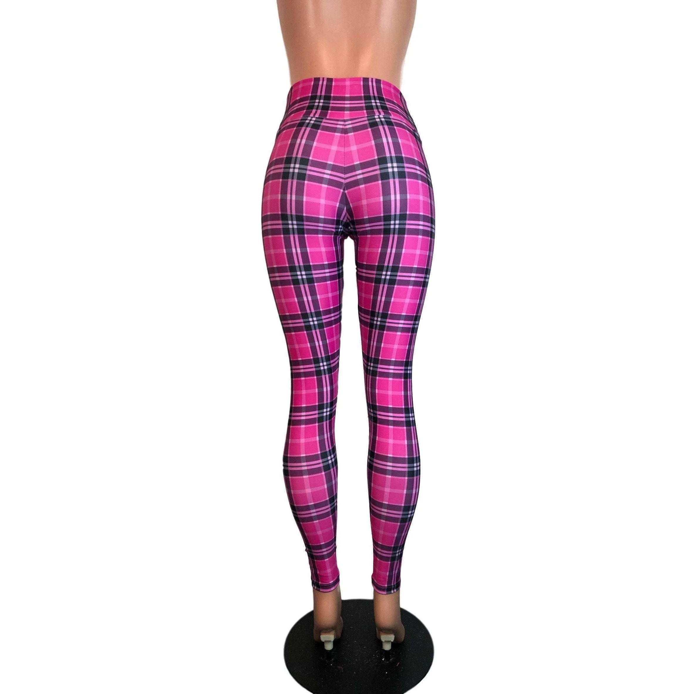 Pink Plaid High Waist Leggings Pants