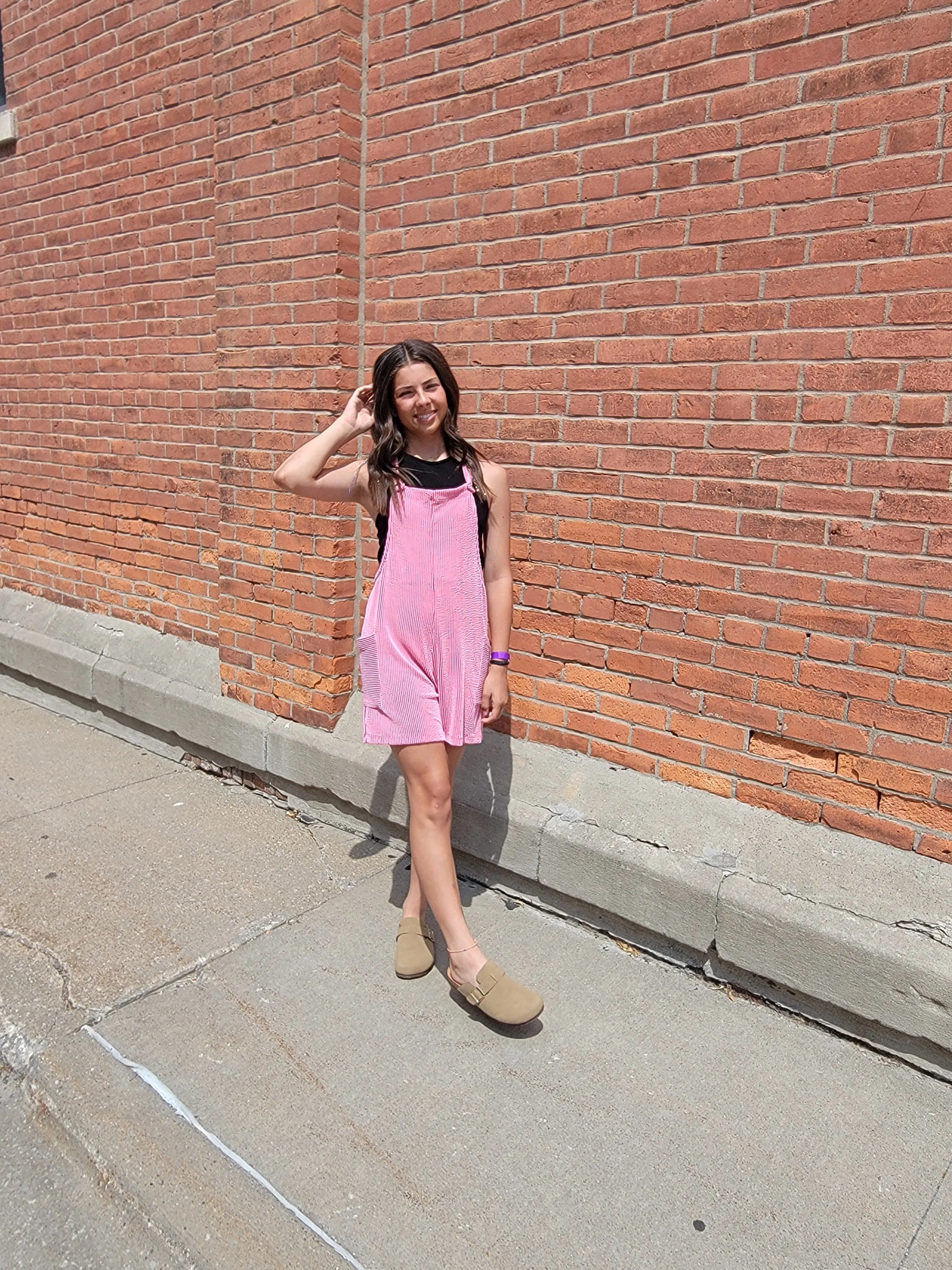 Pink Ribbed Overall Romper