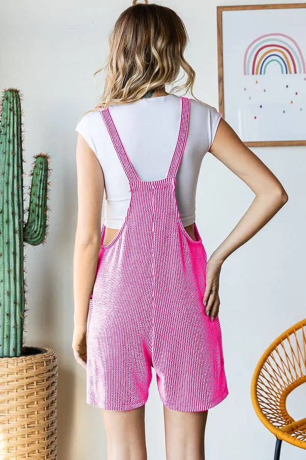 Pink Ribbed Overall Romper