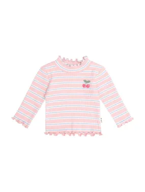 Pink Stripe Ribbed High Neck Top