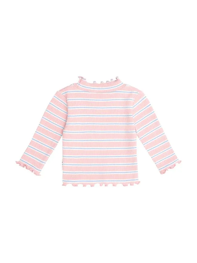 Pink Stripe Ribbed High Neck Top