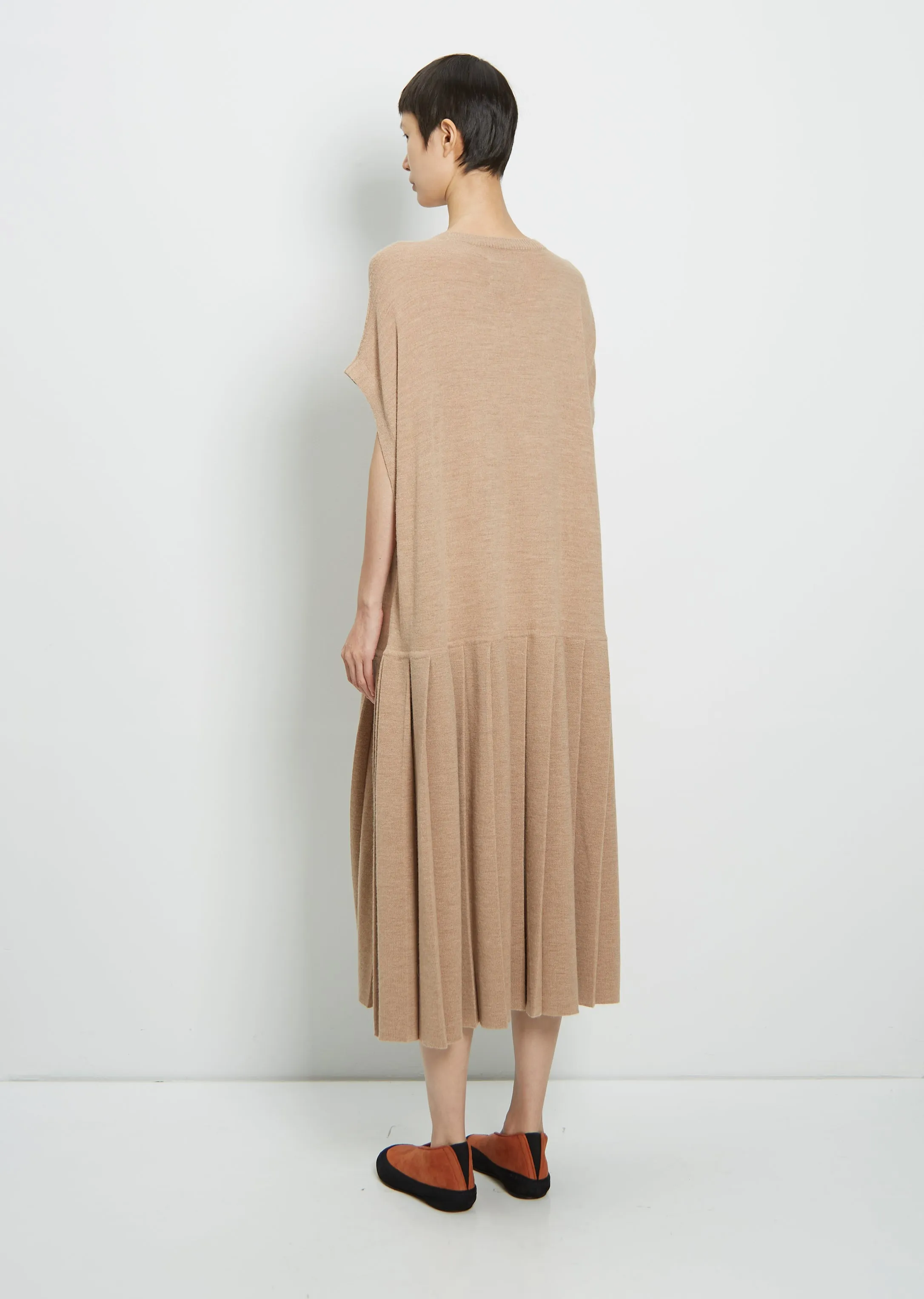 Pleat Wool Shift Dress