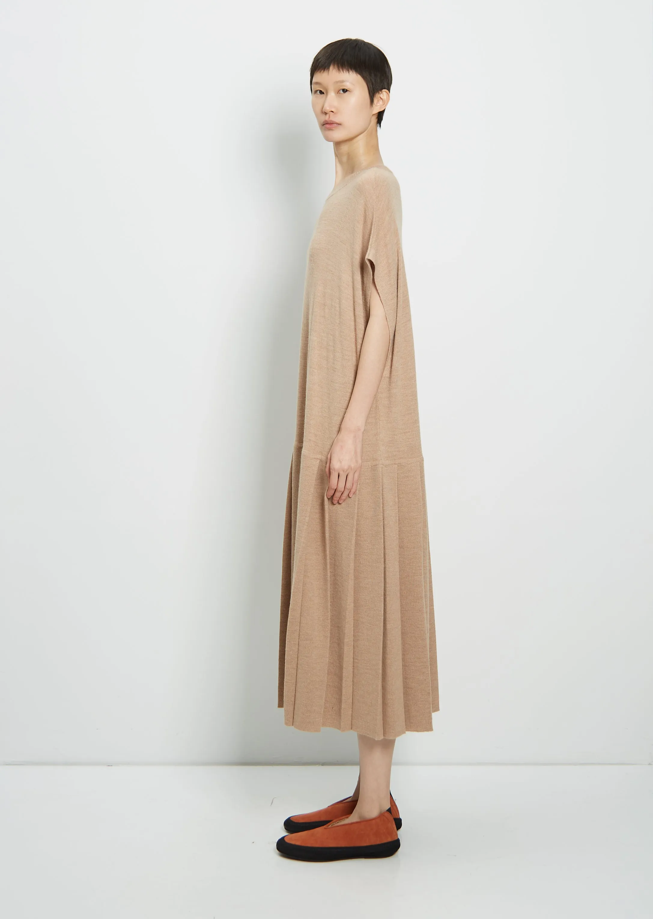 Pleat Wool Shift Dress