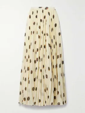 Pleated polka-dot crepe de chine maxi skirt