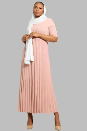 Pleated Skirt Logo Belt Buttoned Modest Dress