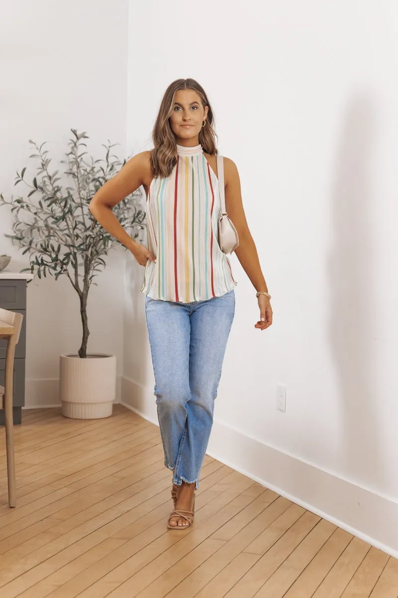 Plisse Multi Stripe Pleated Top - FINAL SALE