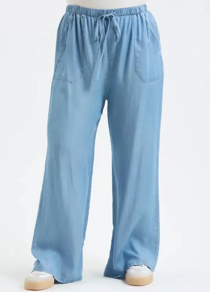 Plus High Waist Drawstring Pants in Chambray by Blu Pepper