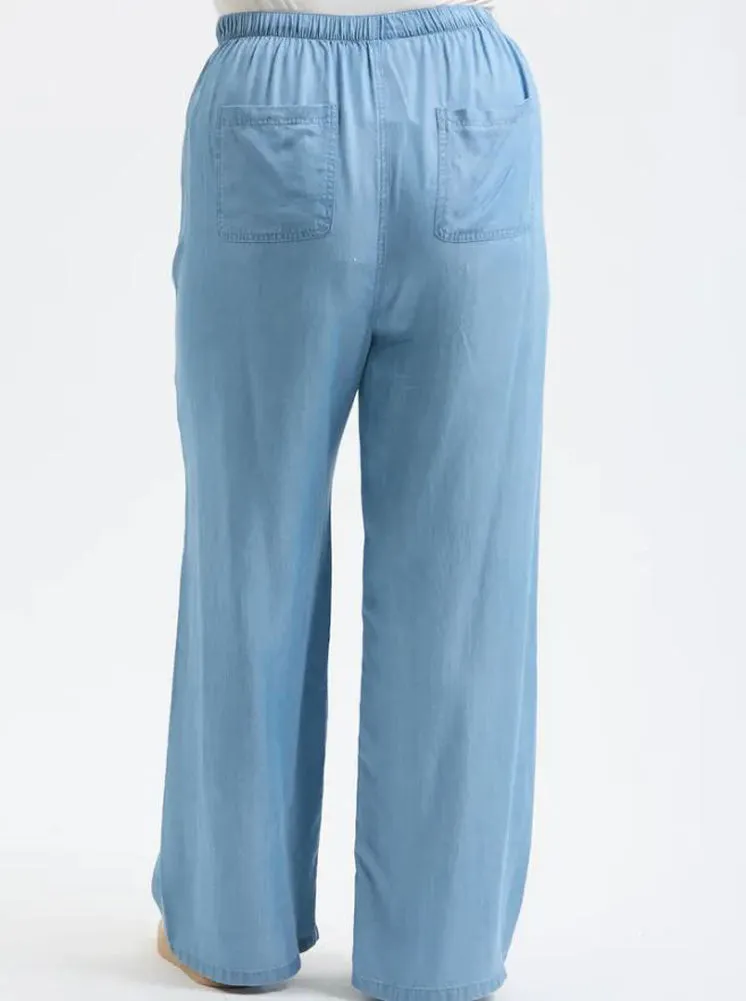 Plus High Waist Drawstring Pants in Chambray by Blu Pepper