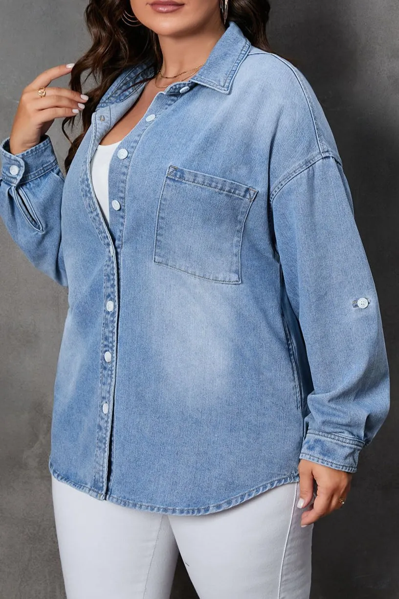 Plus Size Denim Button-Up Shacket