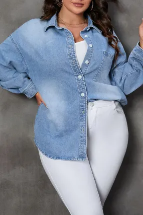 Plus Size Denim Button-Up Shacket