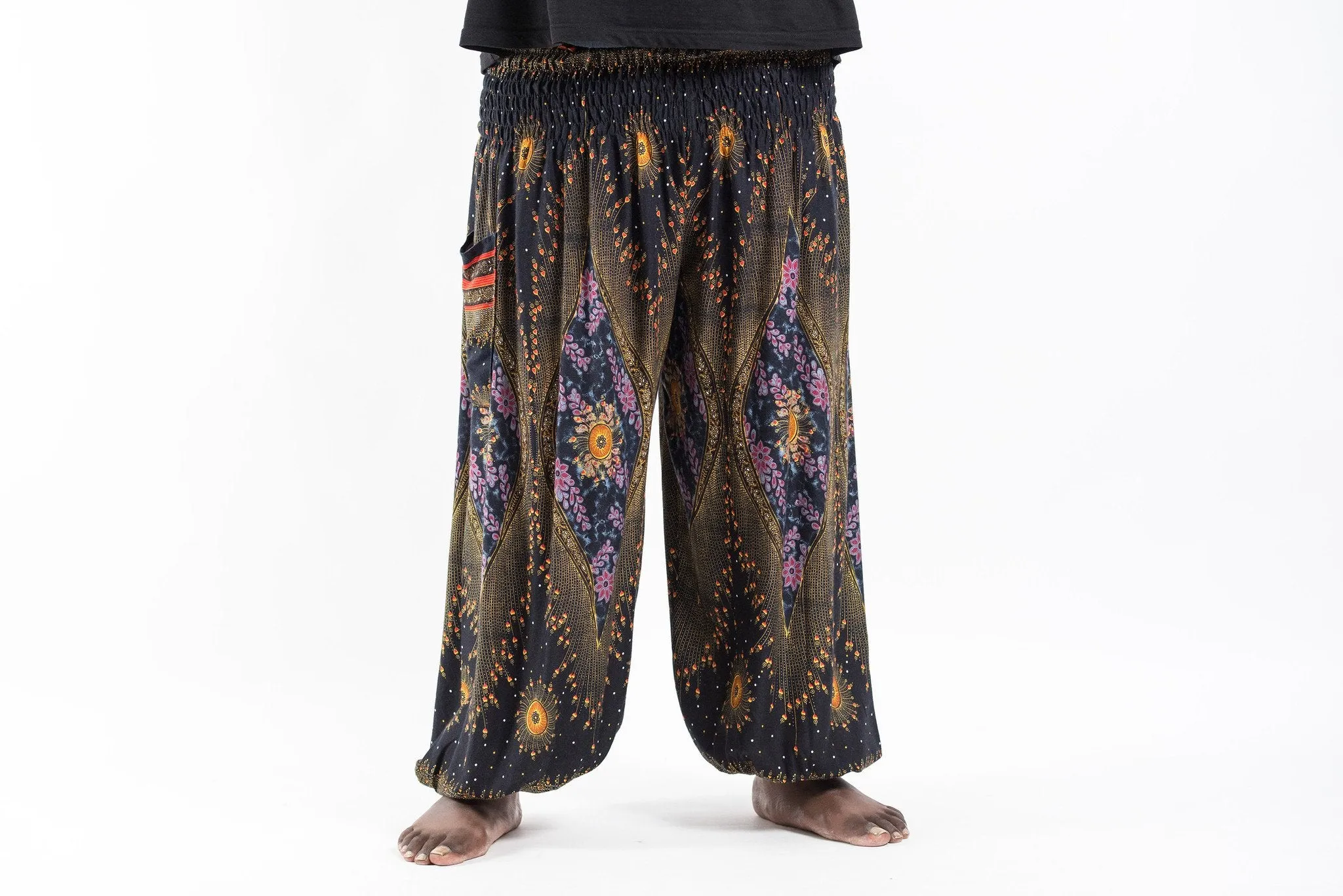 Plus Size Peacock Eye Unisex Harem Pants in Black