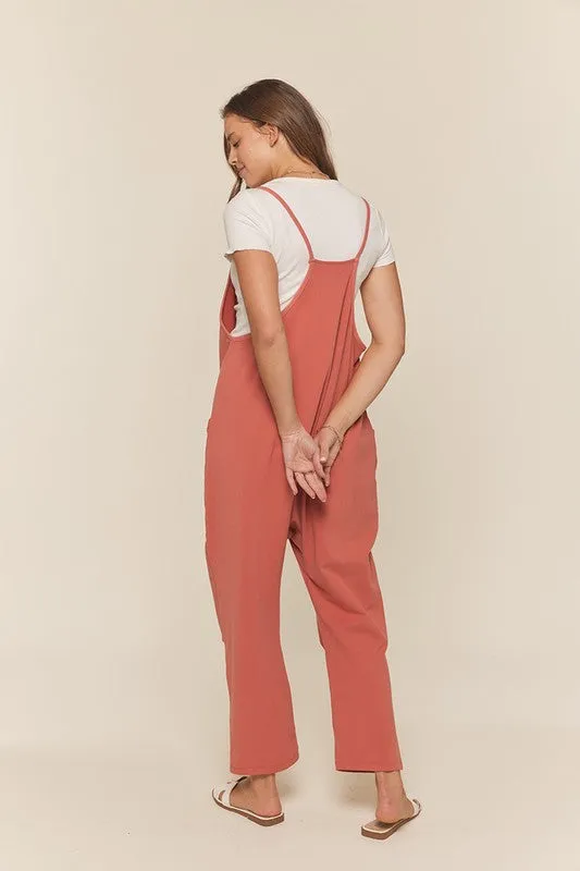 Pocket Knit Overall Pants Coral