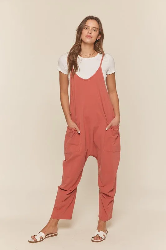 Pocket Knit Overall Pants Coral