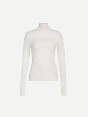 Pointelle Diamonds Turtleneck Top In Off White