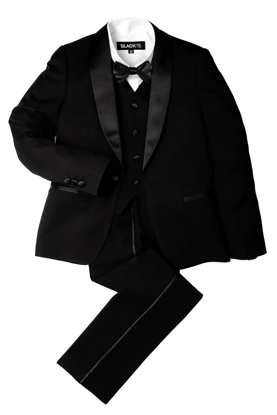 "London" Kids Onyx Black Tuxedo (5-Piece Set)