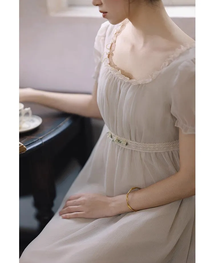 Regency Puff Sleeves High Waist Dress