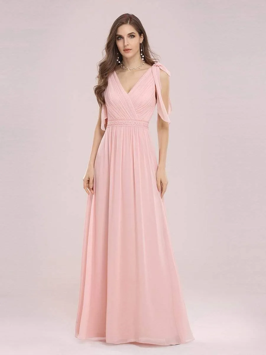 Romantic Sleek V Neck High Waist Chiffon Bridesmaid Dress