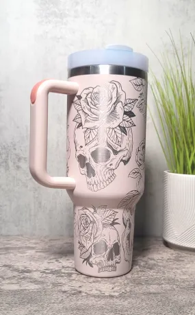 Rosey Skull Stainless Steel Engraved 40oz Tumbler