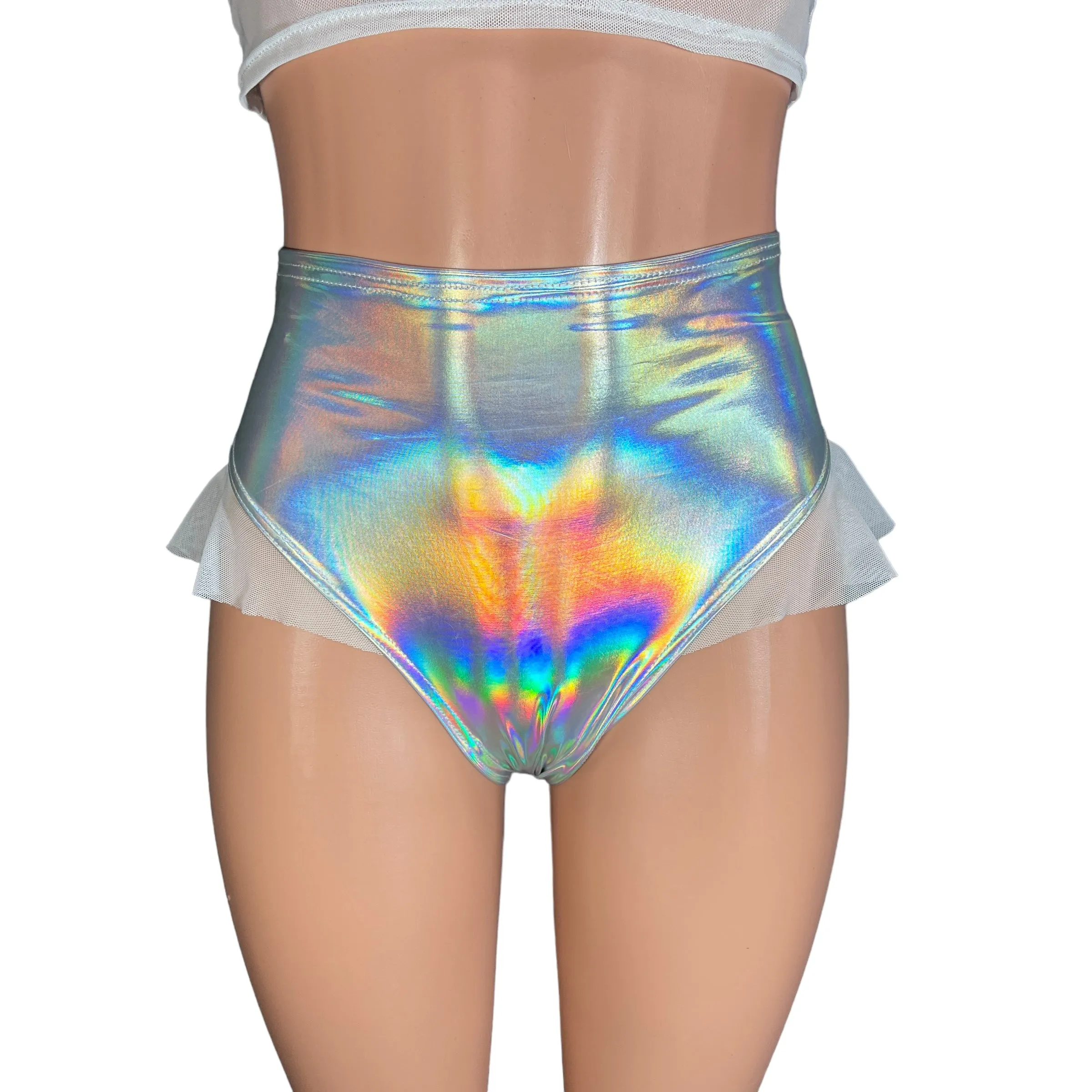 Ruffle Hot Pants High-Waisted Cheeky Bikini in Opal Holographic