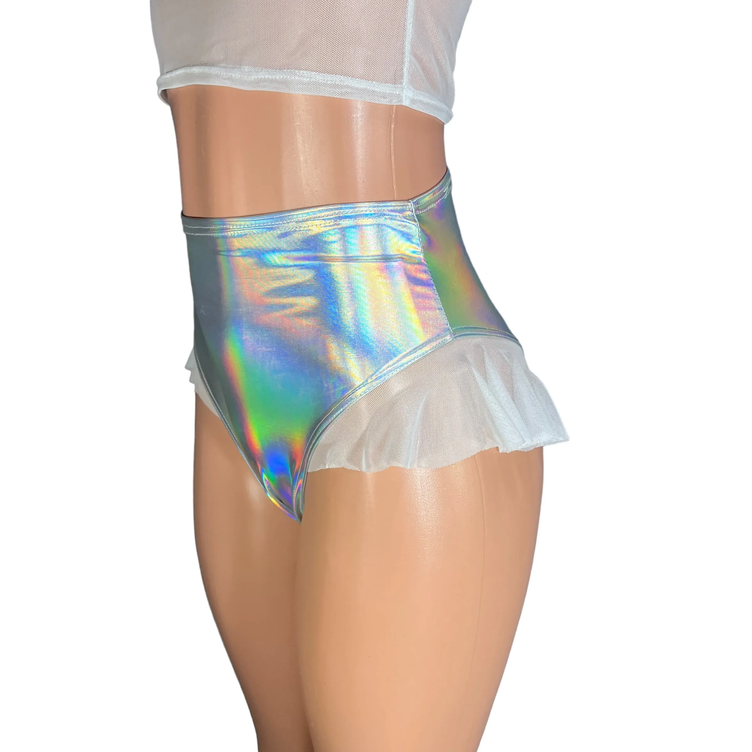 Ruffle Hot Pants High-Waisted Cheeky Bikini in Opal Holographic