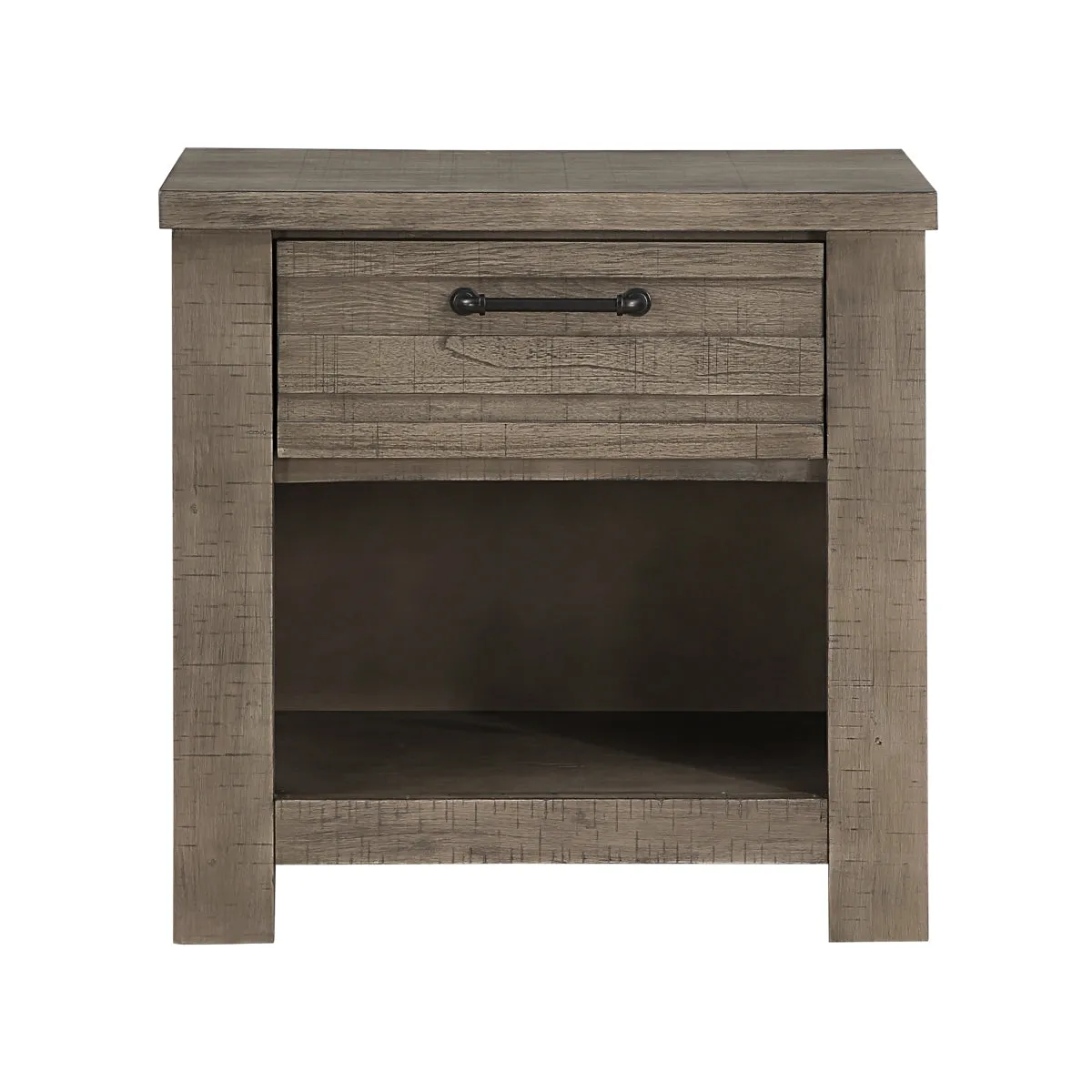 Rustic Gray Birch Nightstand with Industrial Metal Hardware