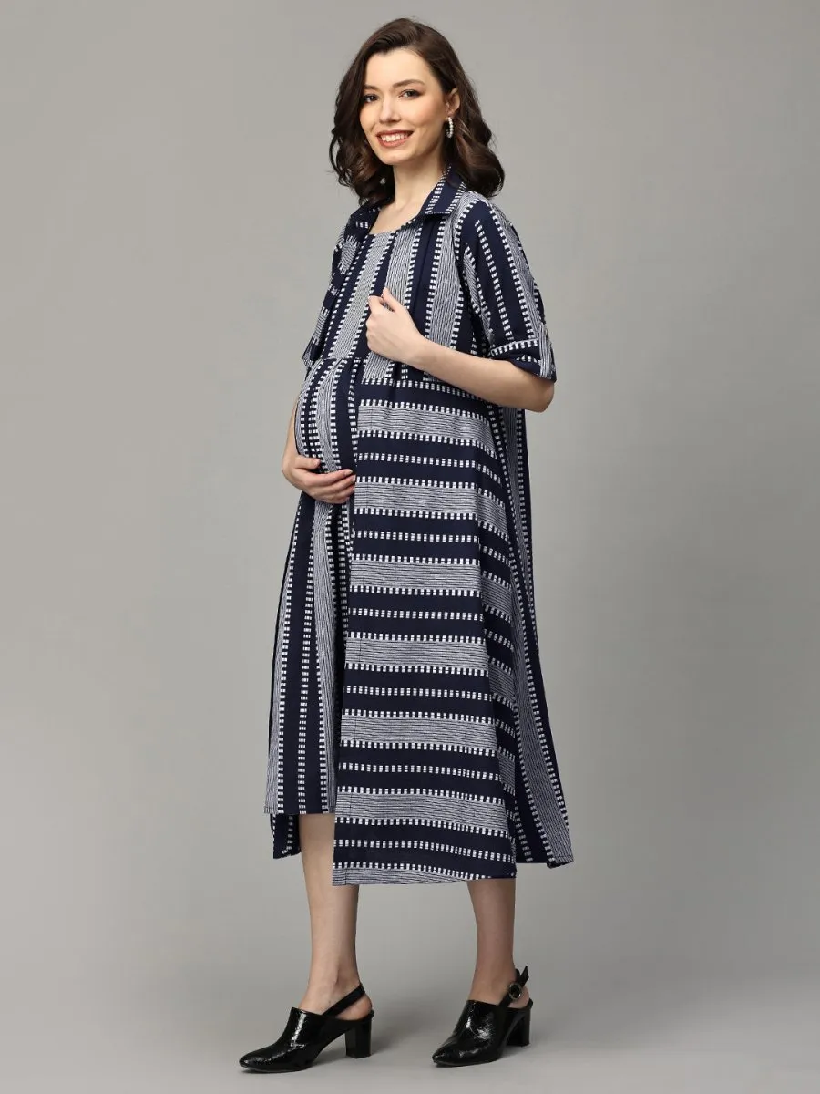 Sailor Chic Maternity and Nursing Shacket Dress Set