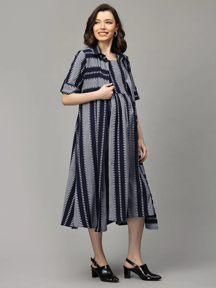 Sailor Chic Maternity and Nursing Shacket Dress Set