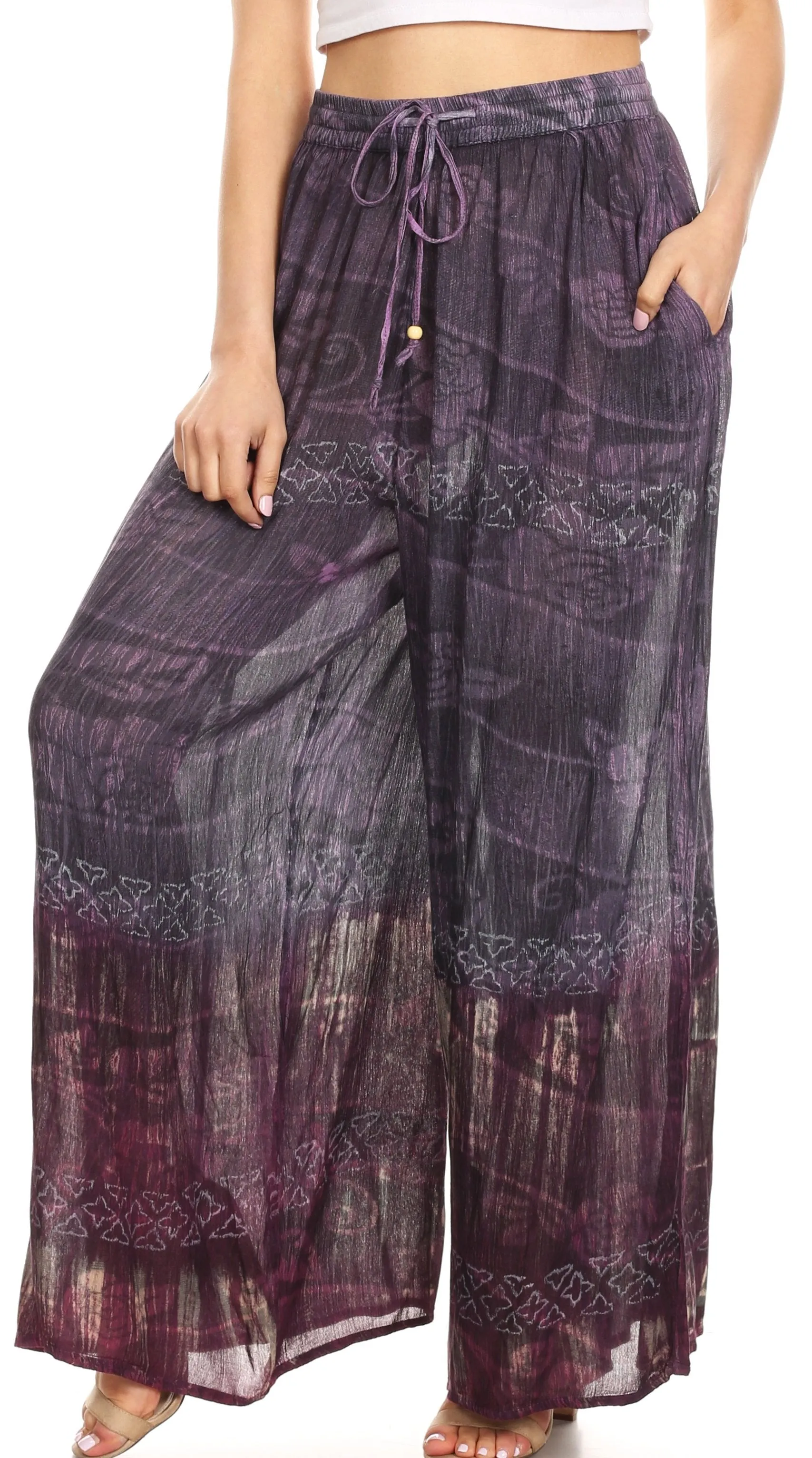 Sakkas Arin Women's Casual Maxi Palazzo Wide Leg Pants Elastic Waist & Pockets