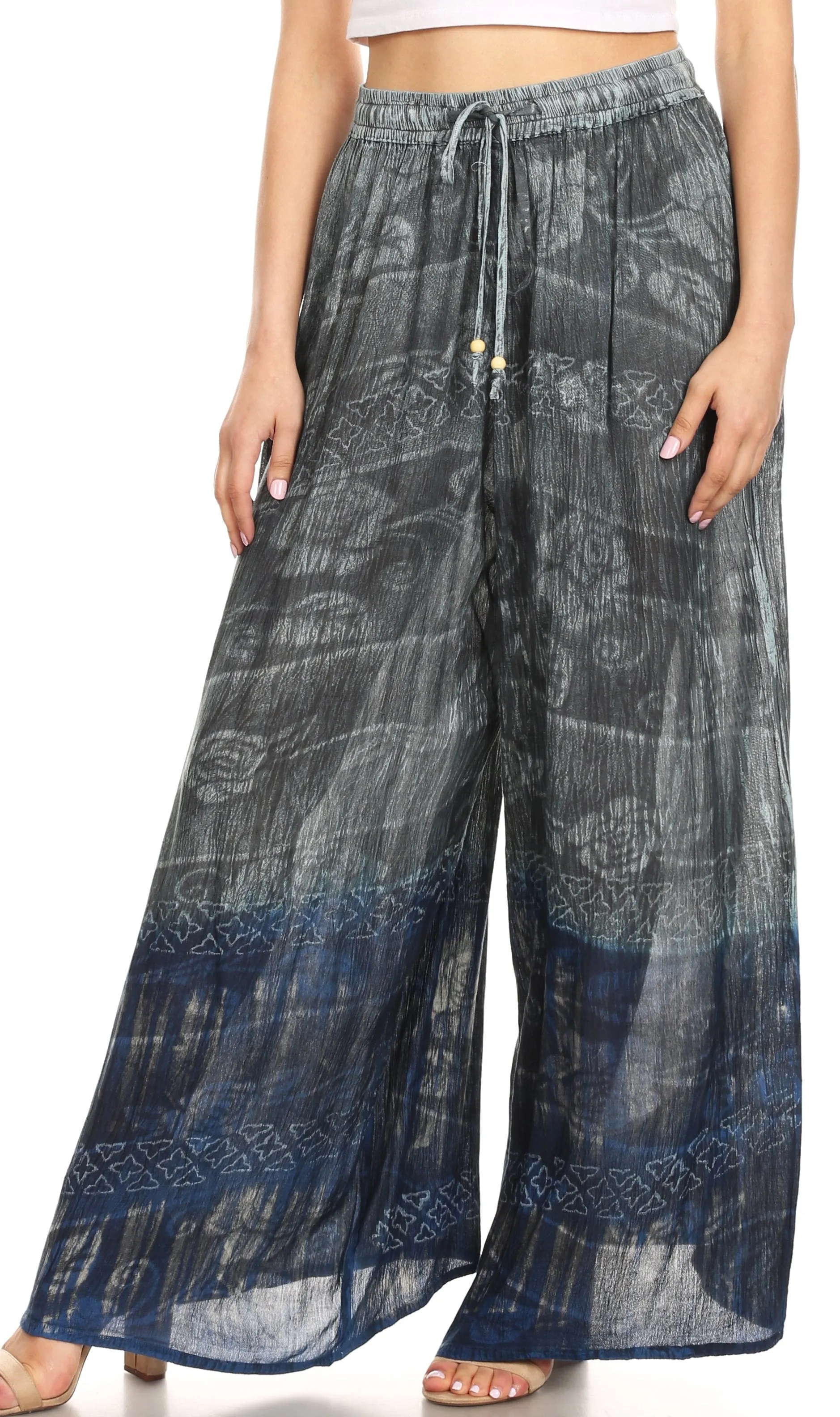 Sakkas Arin Women's Casual Maxi Palazzo Wide Leg Pants Elastic Waist & Pockets