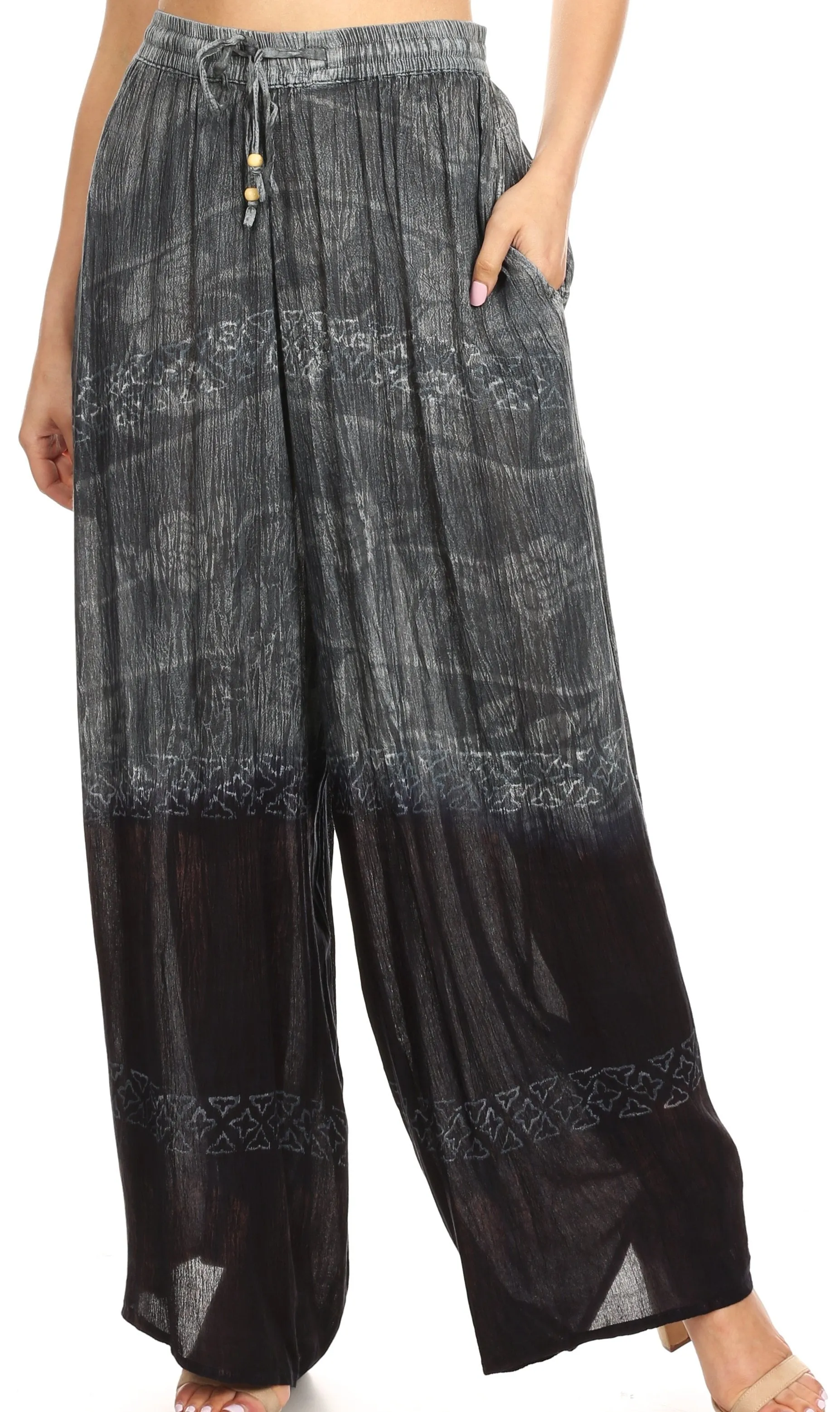 Sakkas Arin Women's Casual Maxi Palazzo Wide Leg Pants Elastic Waist & Pockets