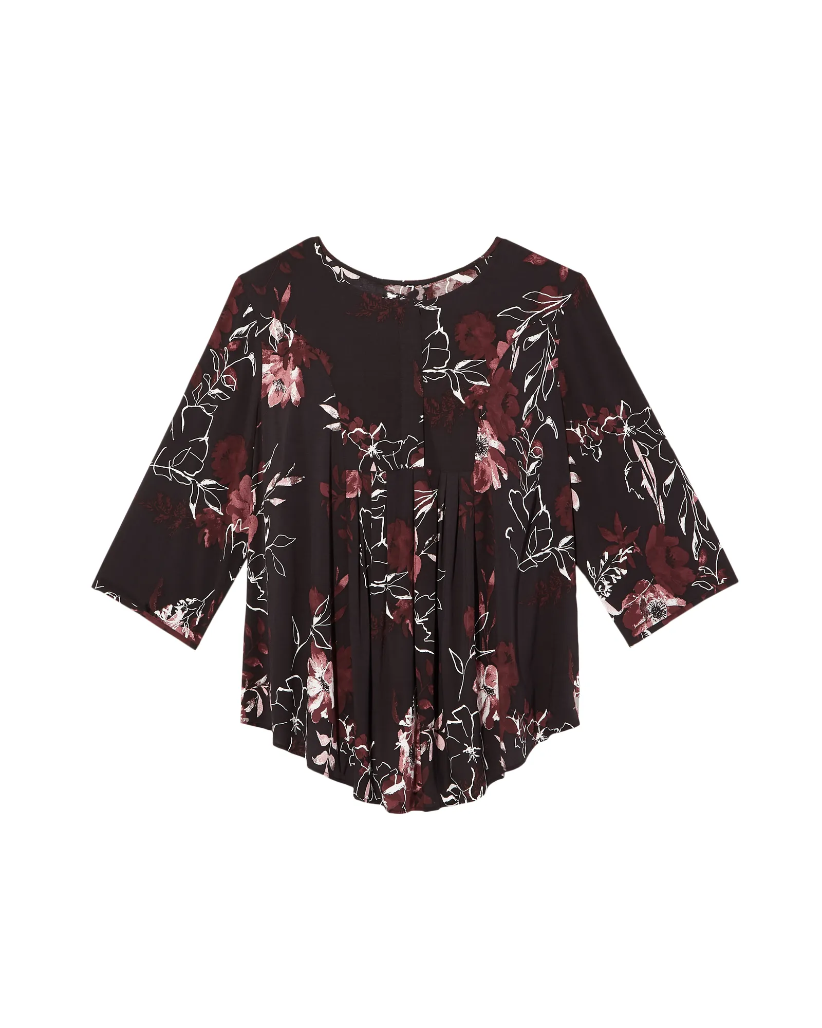 Sam 3/4 Sleeve Pleated Front Blouse | Black / Pink