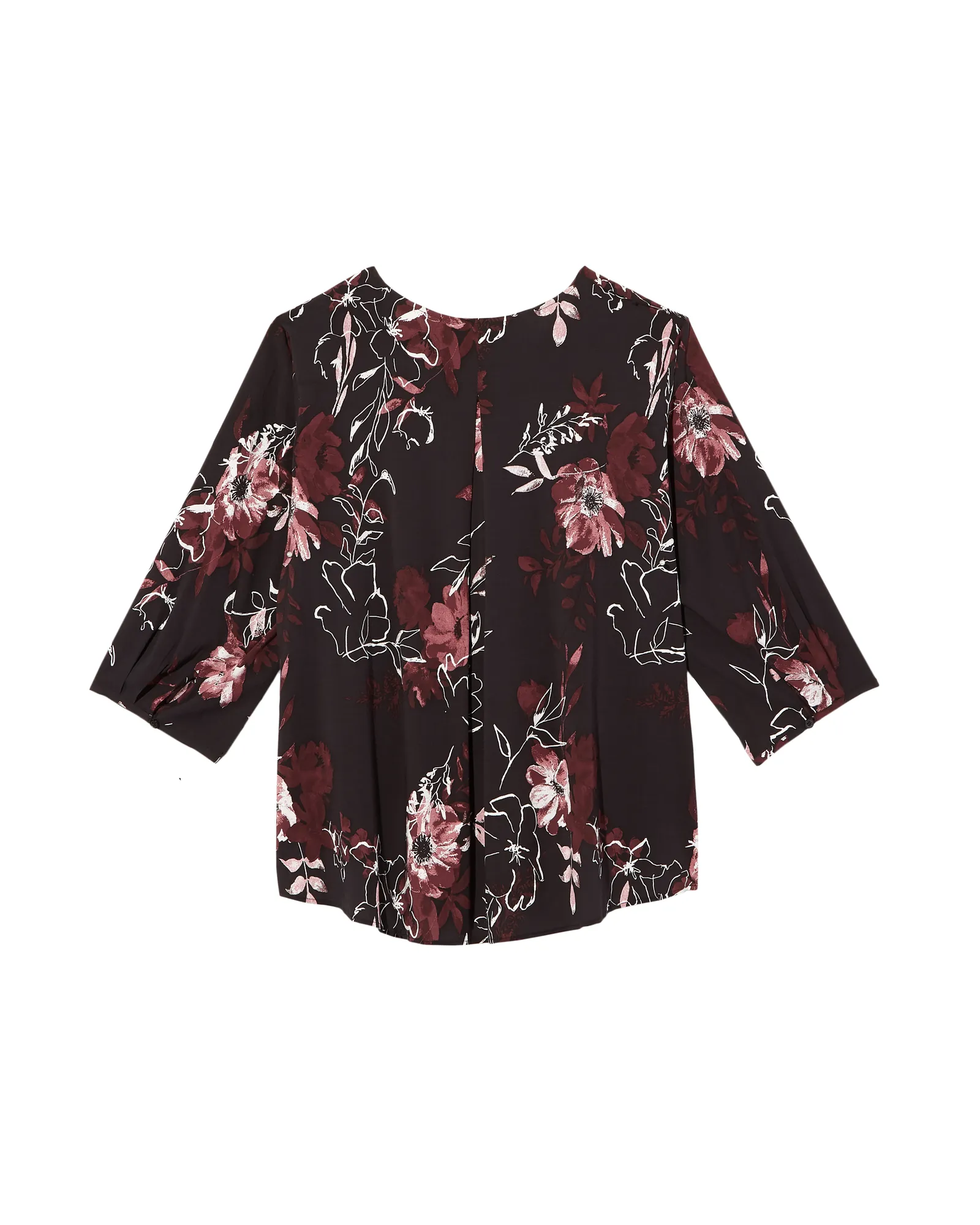 Sam 3/4 Sleeve Pleated Front Blouse | Black / Pink