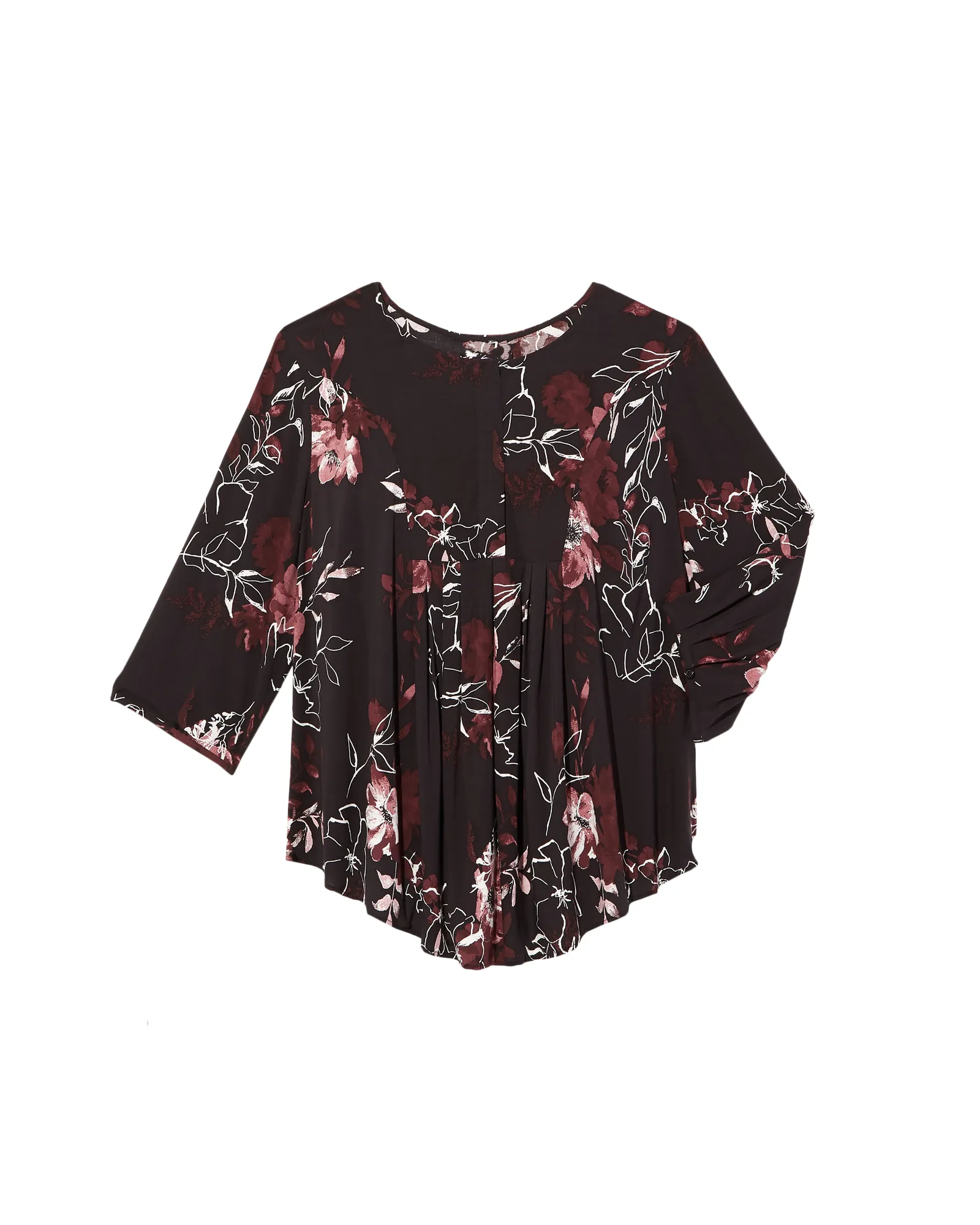 Sam 3/4 Sleeve Pleated Front Blouse | Black / Pink