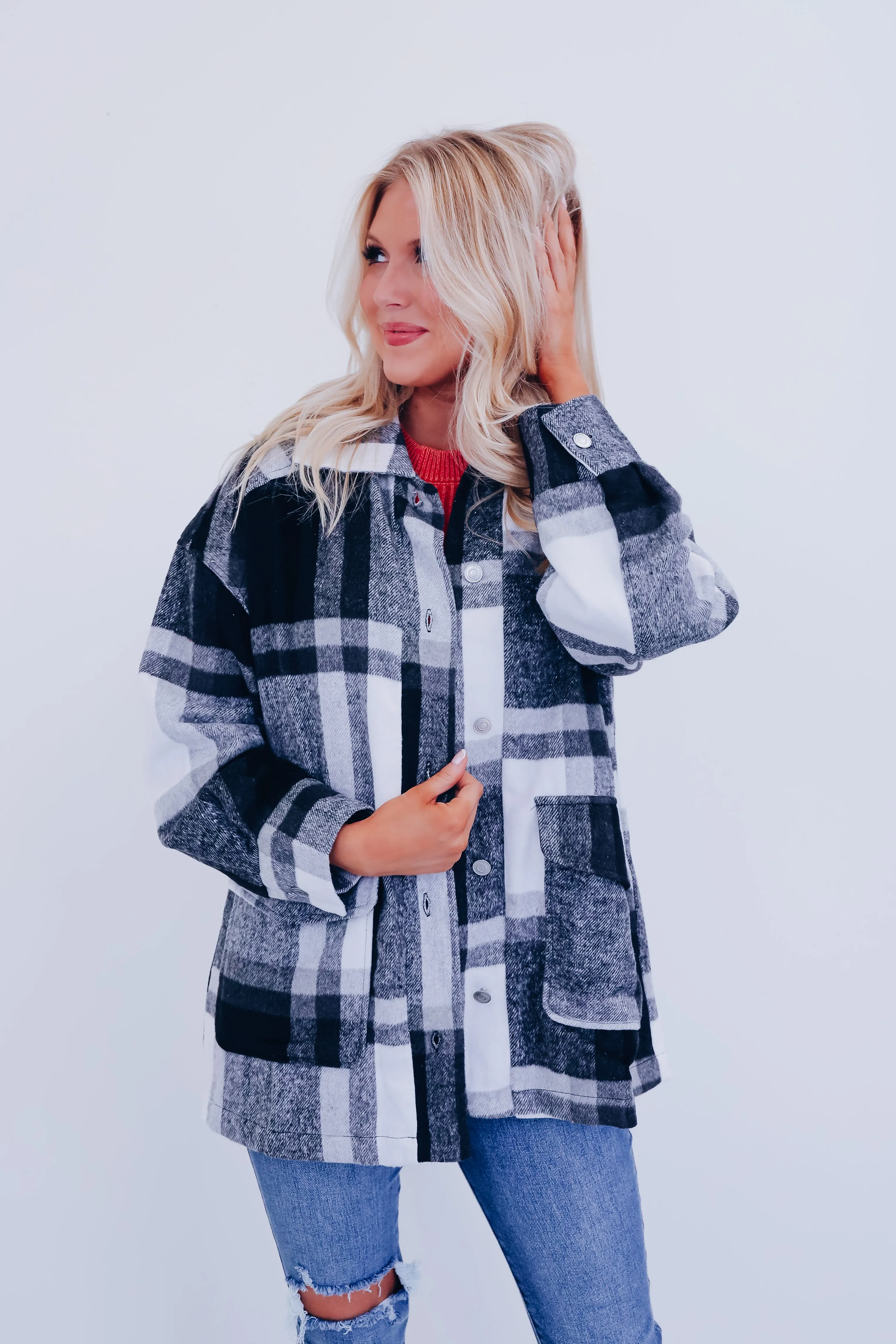 Sayer Brushed Flannel Plaid Jacket - Black