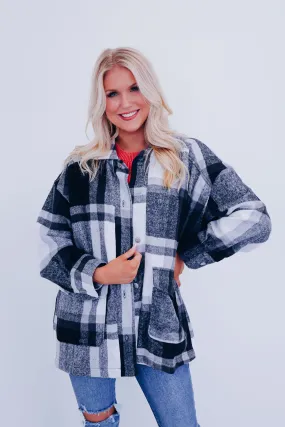 Sayer Brushed Flannel Plaid Jacket - Black