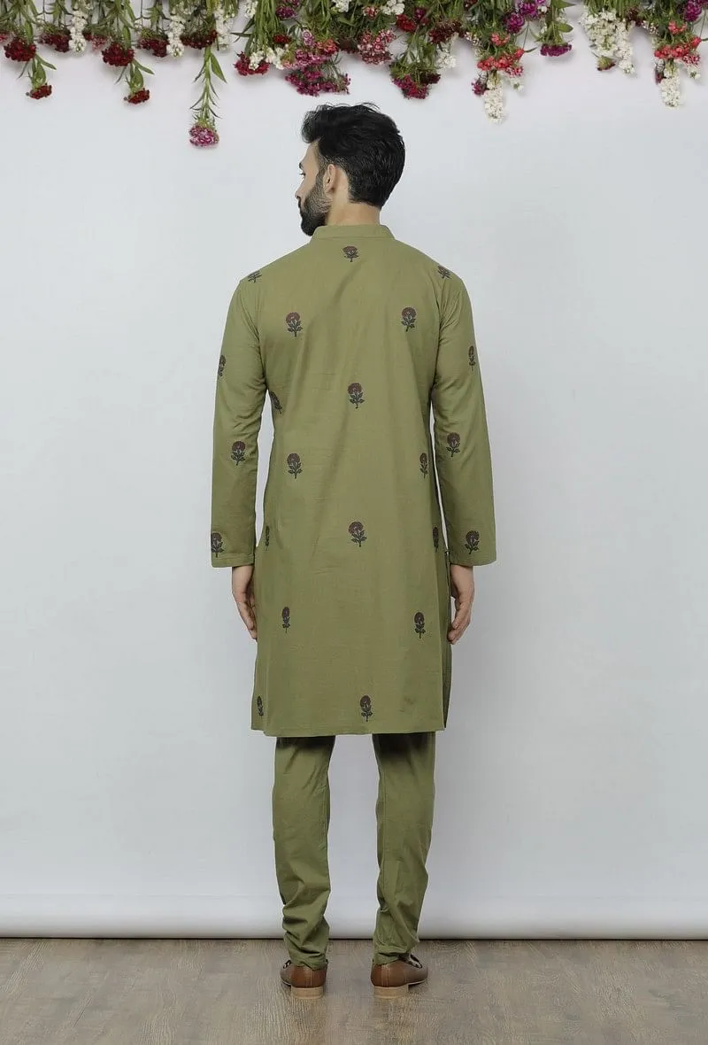 Set of 2 - Olive Green Kurta & Pyjama