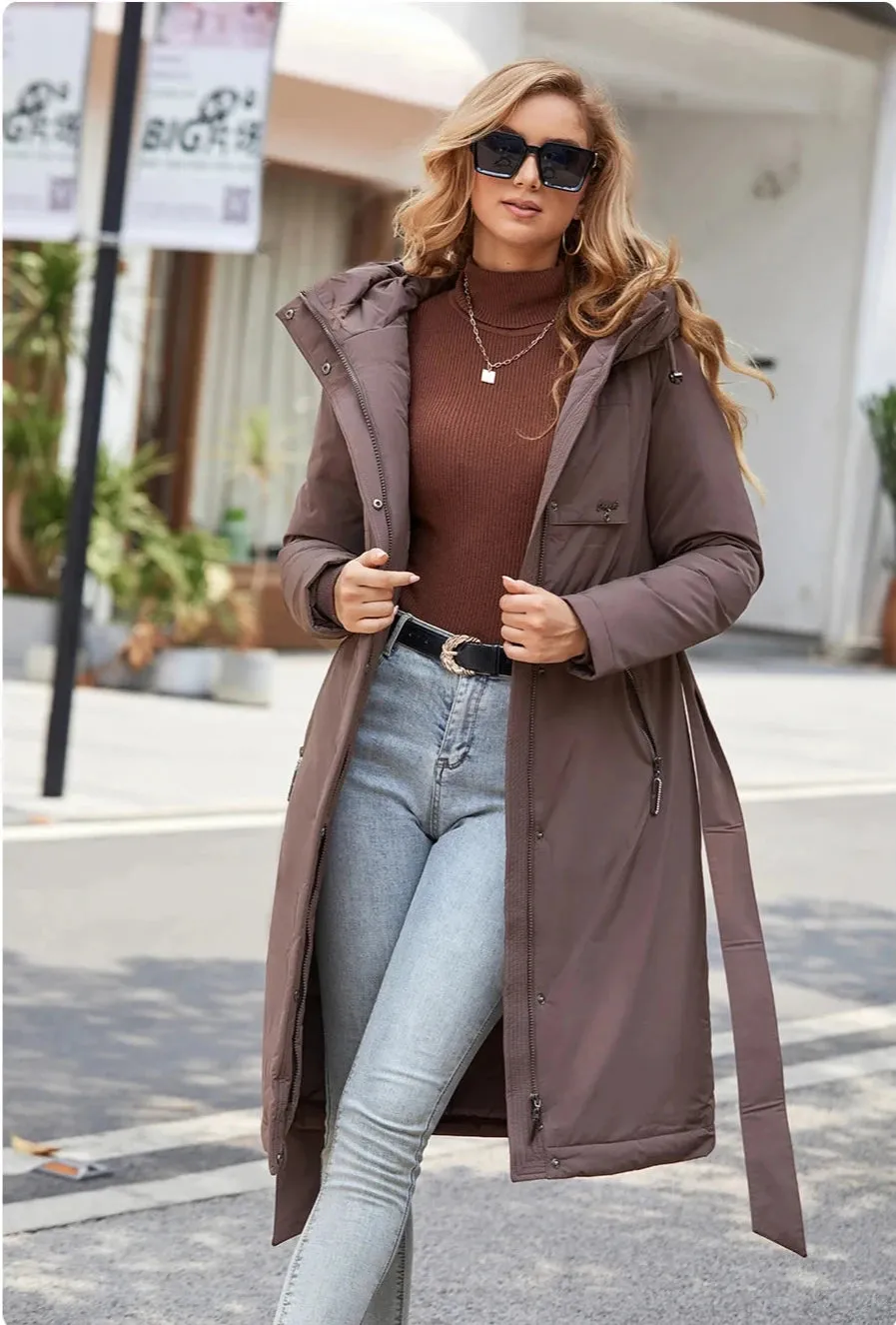 Slay Queen Womens Down Jacket | Parka for Women | Belted Coat | Hooded Down Coat