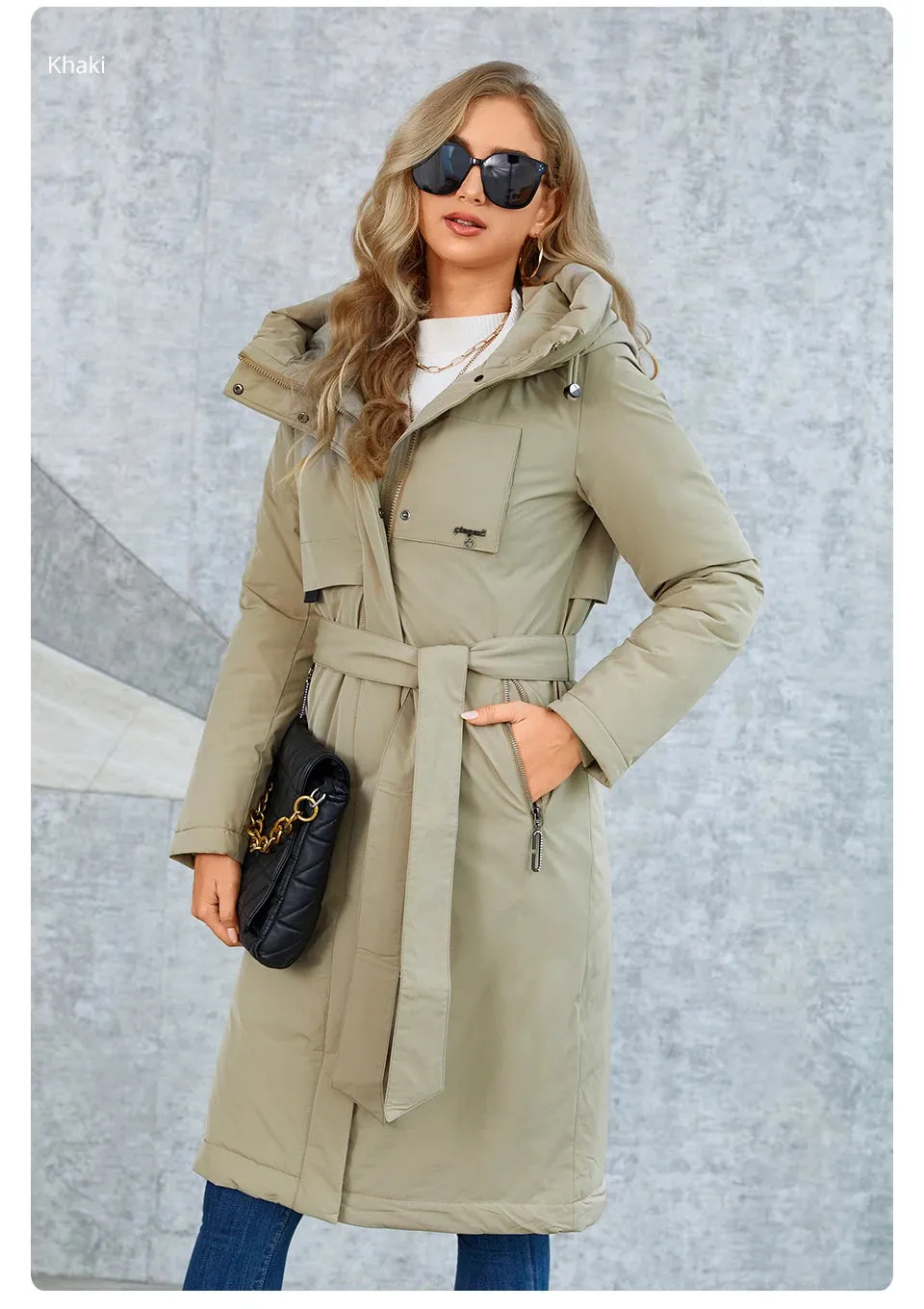 Slay Queen Womens Down Jacket | Parka for Women | Belted Coat | Hooded Down Coat