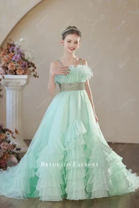 Sleeveless Tiffany Green Organza A-line Junior Pageant Dress