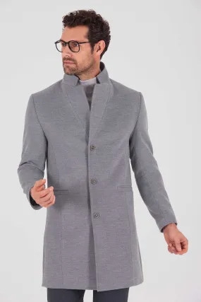 Slim Fit Notch Lapel Madrid Black Overcoat, Gray