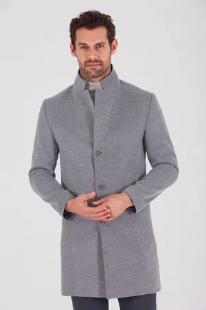 Slim Fit Notch Lapel Madrid Black Overcoat, Gray