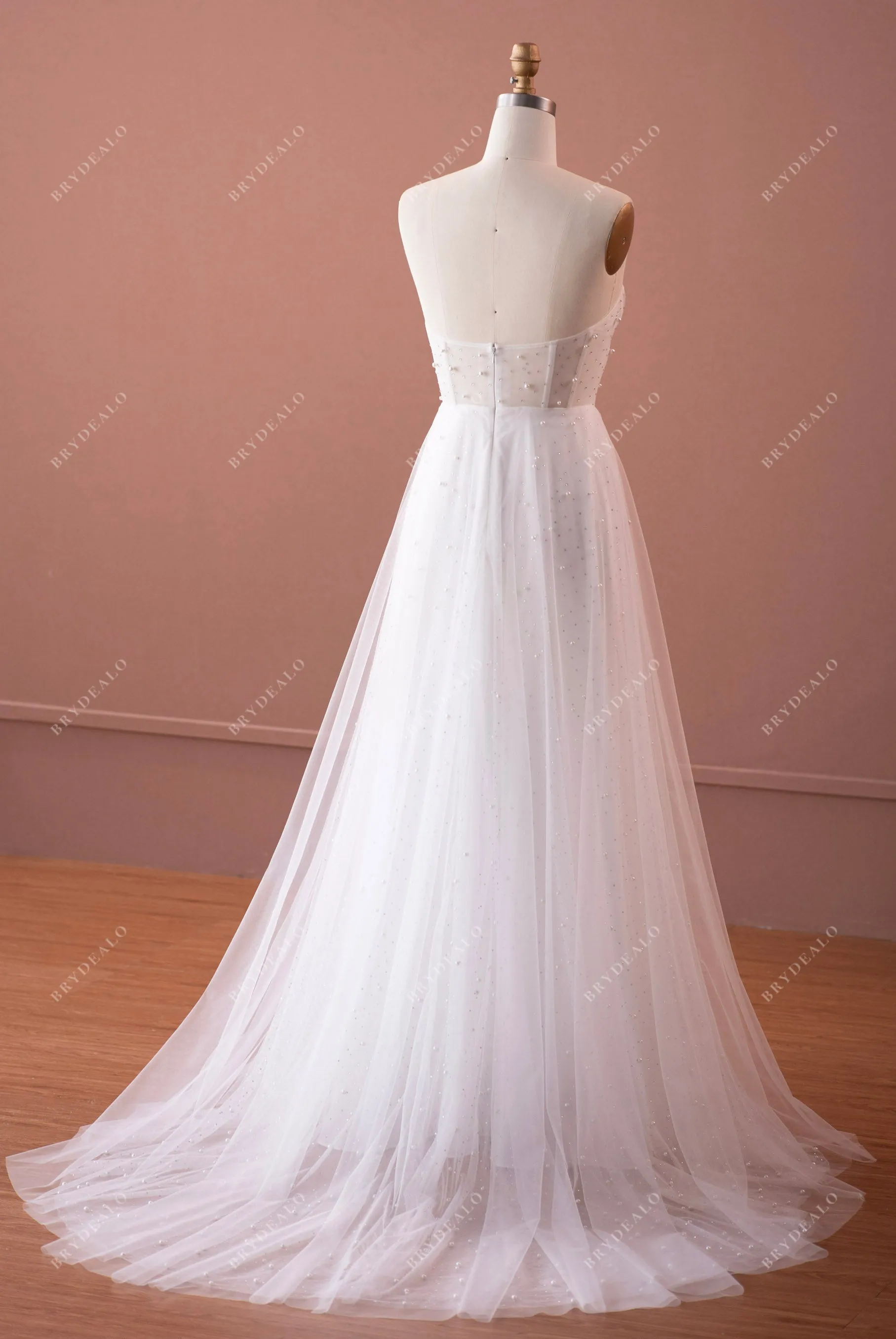 Sparkly Pearl Rhinestone Tulle Strapless Illusion Corset Wedding Dress