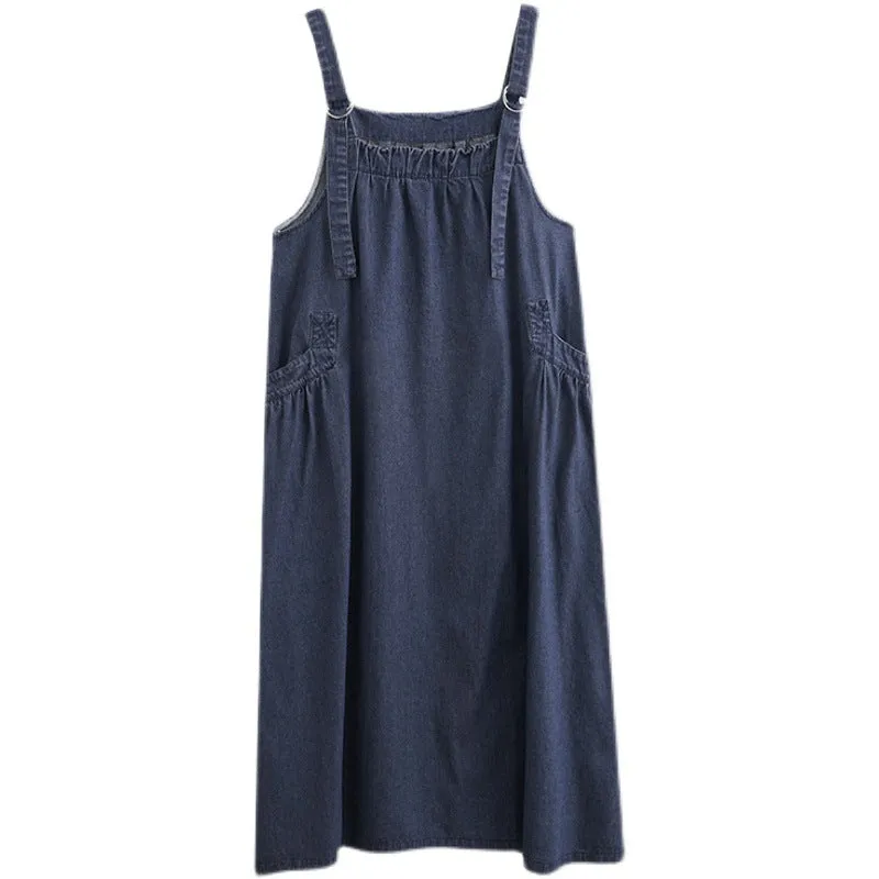 Spring/Summer New Loose Slim denim Slim Strap Long Dress Large Swing Dress