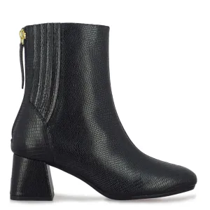 Stellina Black Leather Back Zip Block Heel Boots